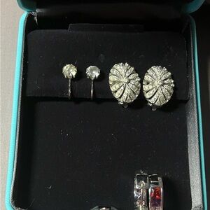 Elegant Silver Earrings and Rings Set 3 pairs.